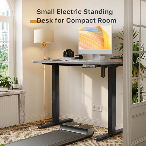 Image of JOY worker Small Electric Standing Desk, 35 inch x 20 inch Whole Piece Height Adjustable Desk with Memory Controller, Grey Sit to Stand Desk Workstation for Home Office