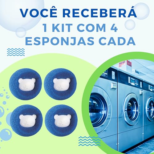 Esponjas Tira Pelos para Máquina de Lavar, Kit com 4 Removedores de Fiapos e Bolinhas, Reutilizável,