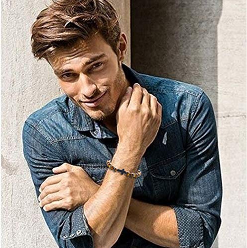 Mozaka 12Pcs 8Mm Cross Beads Bracelet For Men Women Lava Rock Tiger Eye Stone Howlite Stone Stretch Elastic Bracelet Set #TOP2