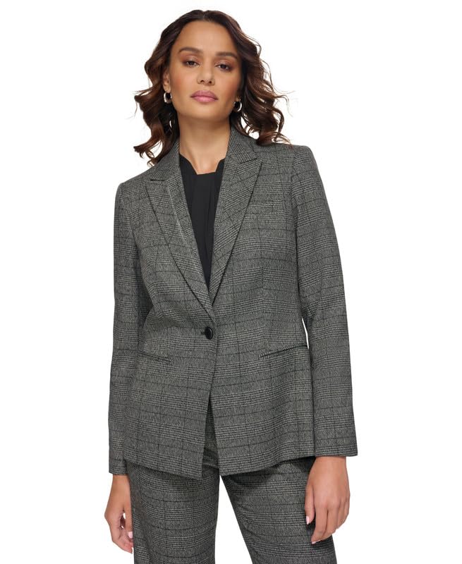 Calvin Klein Women's Menswear-Inspired One-Button Blazer (Charcoal, 4)