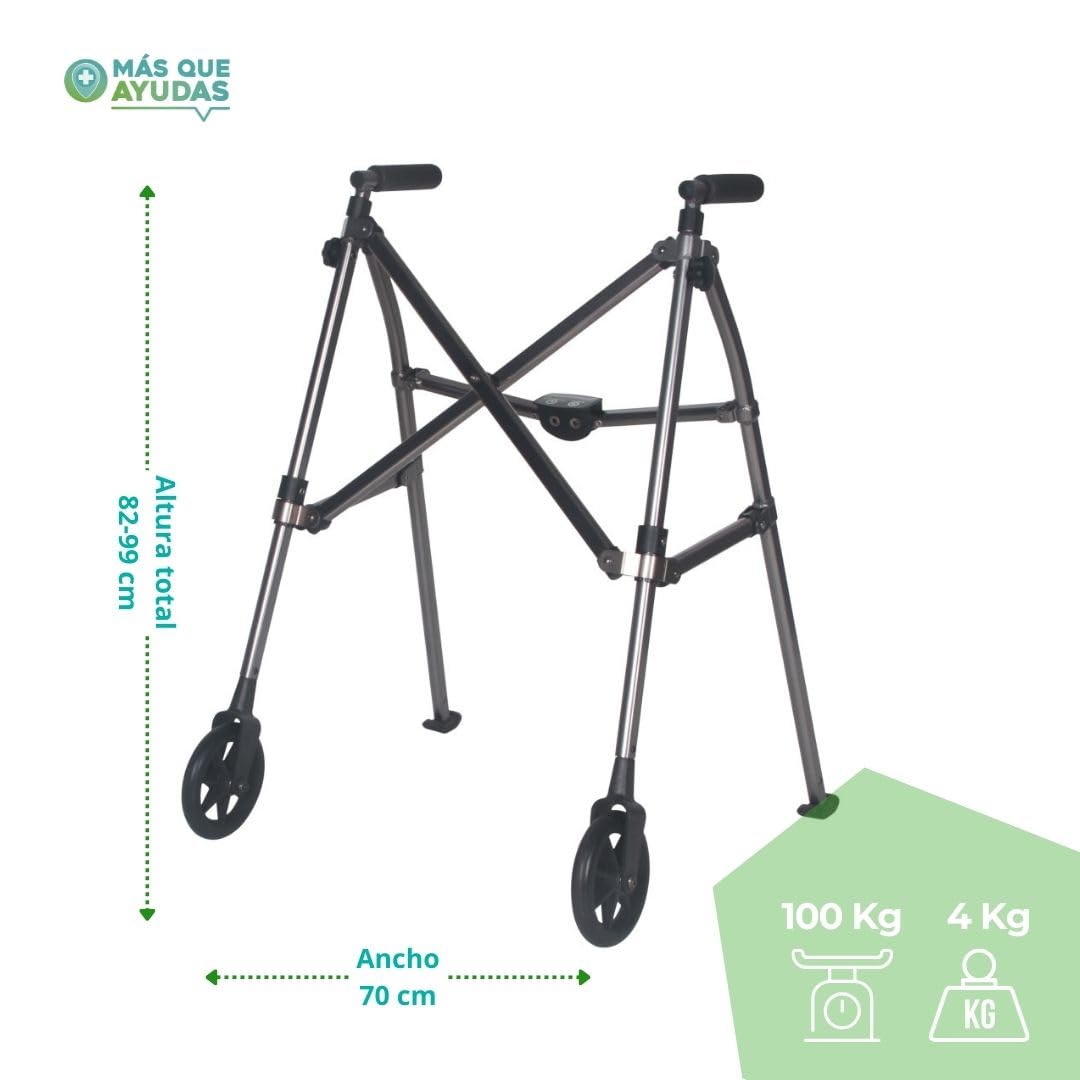 Andador Plegable para Ancianos, COMPACT, 2 Ruedas Delanteras, Regulable en Altura 82-99 cm, Estructura de Aluminio, Puños Anatómicos, Uso Doméstico o Paseos Cortos