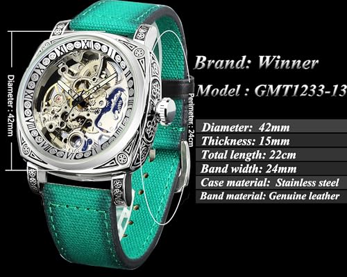 Image of FORSINING Fancy Watches for Men, Square Retro Mechanical Watch Self-Wind Carved, Gear Movement Golden Skeleton Automatic Watches Vintage Leather Strap Wrist Watch