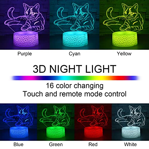Image of i-CHONY Cat Gift 3D Illusion Lamp,Cute LED Night Light,with Remote & Smart Touch 16 Colors Bedroom Decorations Bedside Lamp - Cat Love Gift for Women Teens Girls Kids Birthday Christmas