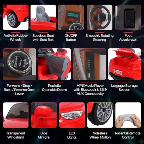 Image of Toyzone Zee-4 Electric Car Tz-313 (Red) | Frequency 2.4 Ghz | Lights & Music | Ride-on Car for Kids | Seat Belt for Safety | Perfect Tyre Grip | Make in India | Indoor and Outdoor Toy