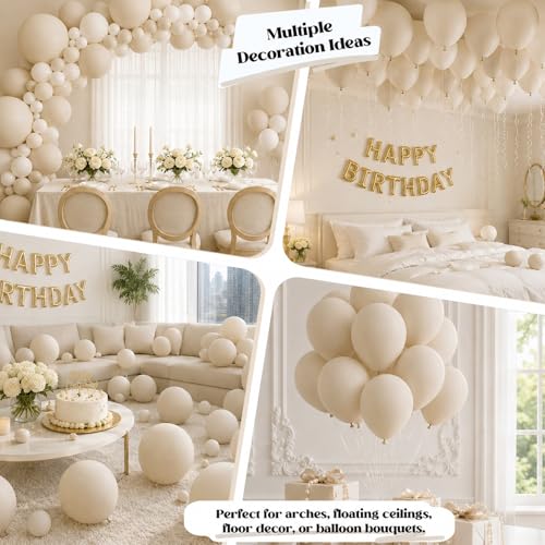 Image of Togvu White Sand Balloons, 50Pack 12 Inch Cream Beige Latex Party Balloons for Wedding Baby Shower Bridal Shower Graduation Easter Birthday Party Decorations