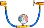 R134A AC Refrigerant Charge Hose Kit, 1/2’’ Self-Sealing Valve Can, and Recharge Hose with Pressure Gauge, Fits for Car AC Air Conditioning Refrigerant