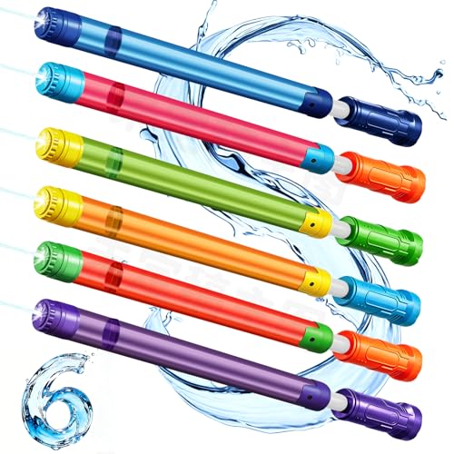 Pistola ad Acqua, 6 Pezzi Pistole ad Acqua per Bambini e Adulti, Portata Fino a 10m, Water Gun per per Piscina, Spiaggia e Giardino