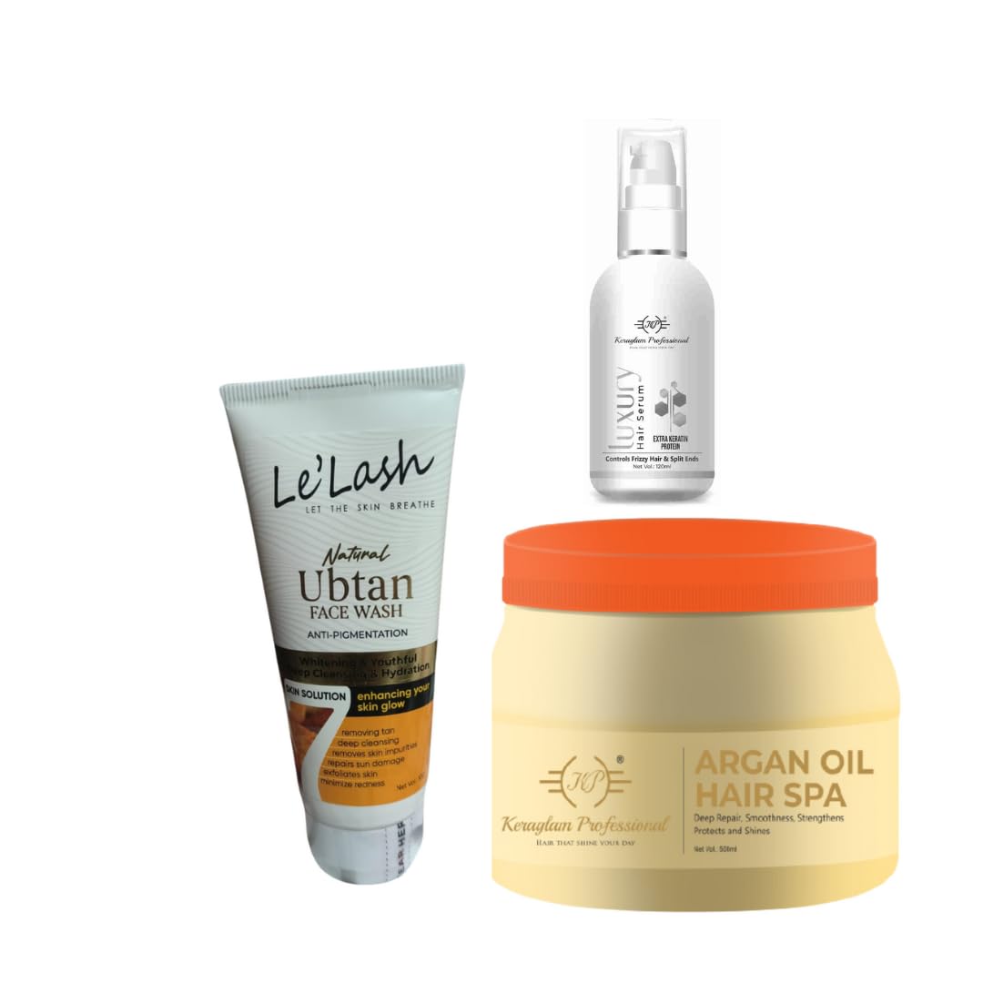 Argan Oil Hair Spa 500ml, Le'lash Natural Ubtan Face Wash, 100g, Luxury Hair Serum 120ml-image-49