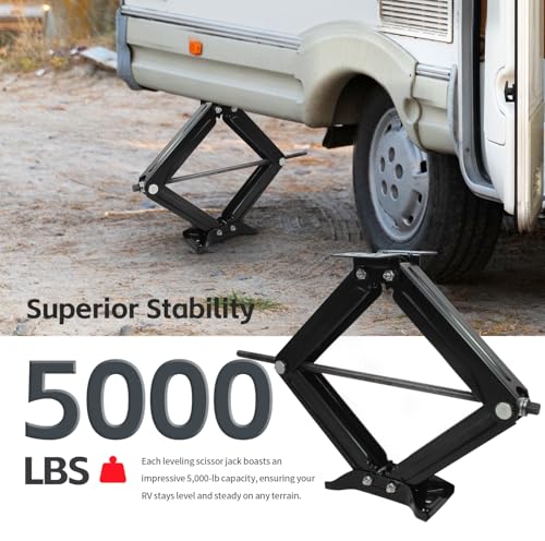 Image of MaxxHaul RV Stabilizer Leveling Scissor Jacks 4-24 Inch Height 9500 lb Capacity Each Speed Crank Handle Alloy Steel Set of 2 (50971)