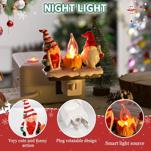 Image of Gnome Campfire Flickering Nightlight, Halloween Night Light Plug Into Wall with Switch, Christmas Gnome LED Lamp for Hallway Stair Bedroom Xmas Decor