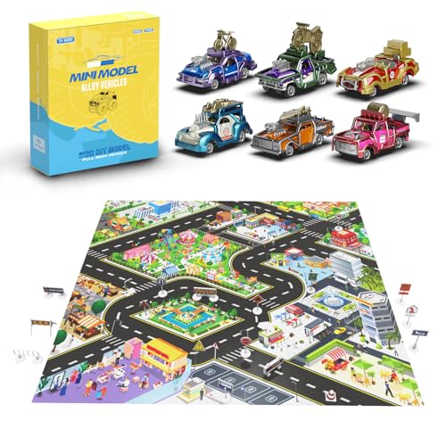 6 Pack Vintage Alloy Toy Car Set for Kids -