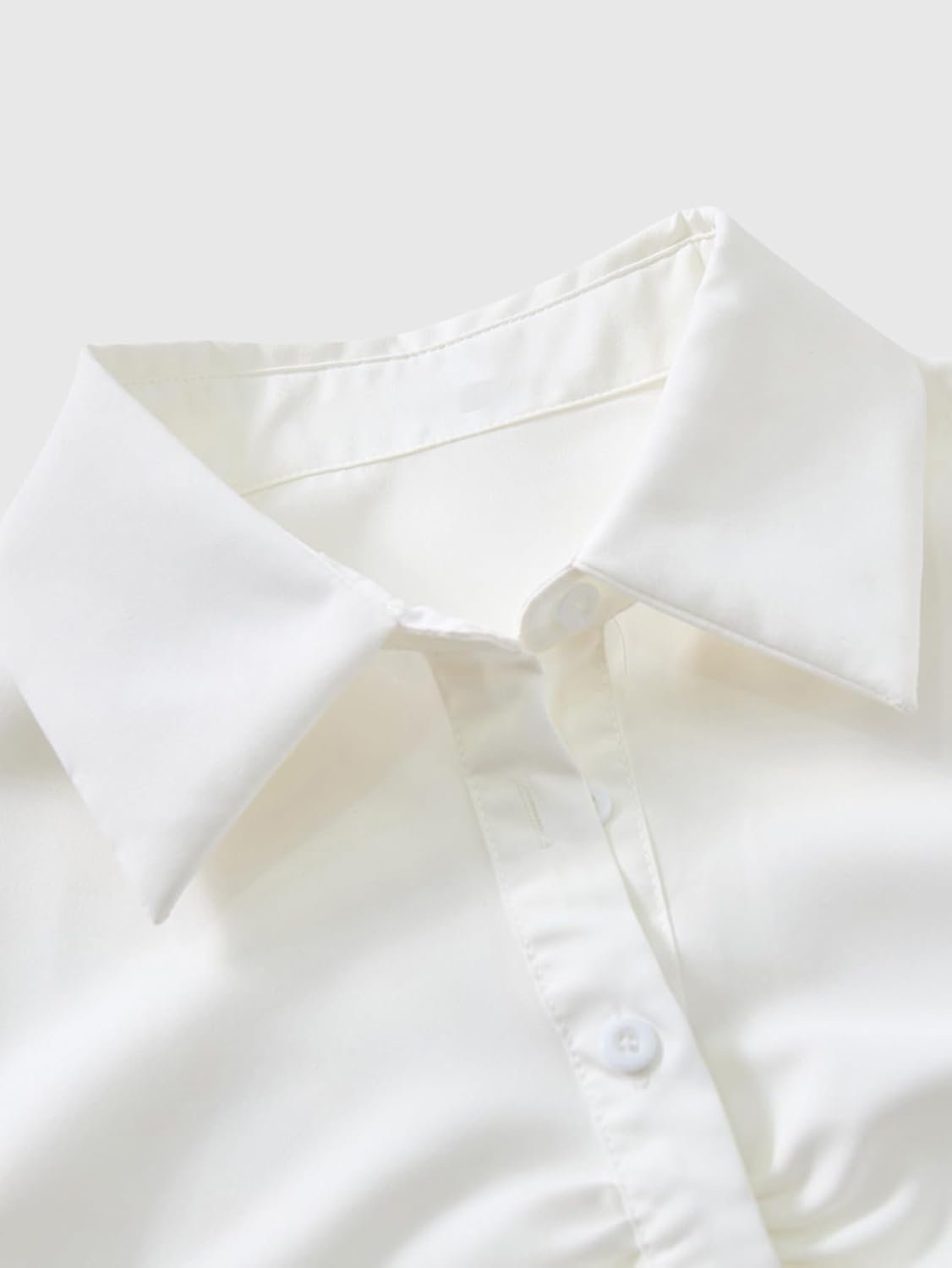 Women's Ruched Button Down Tie Back Shirt Collared Short Sleeve Blouses - Image 3