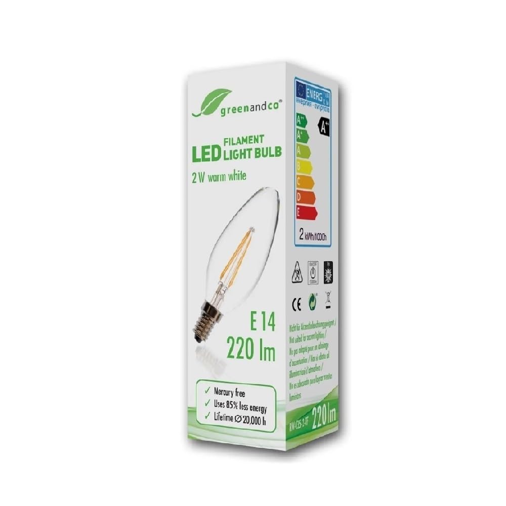 1fortunate Paquete de 50, bombilla de filamento Led AC220V E14 2W/4W 6W luz Led tipo vela lámpara de cristal de vidrio Edison Retro(Cold White,E14 2W 220V)