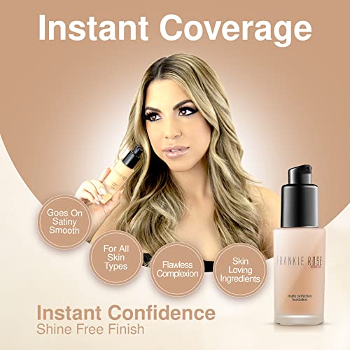Frankie Rose Cosmetics Matte Perfection Foundation Makeup – Long-Lasting, Lightweight & Hydrating Foundation For A Semi-Matte Finish - Foundation Full Coverage For All Skin Types - (Angel) 1.0 Us Fl Oz / 30 Ml #TOP2
