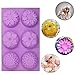 6-Cavity Large Flower Soap Molds, YuCool 3 Packs Mixed flowers Silicone for Homemade Soap Cake Chocolate Cupcake - Purple Green Pink