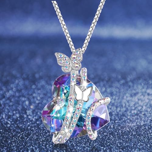 Image of SANNIDHI Butterfly Necklace Chain Necklace Alloy Heart Pendant Butterfly Fantasy Dazzling Rhinestone Necklace for Girls Valentine's Day Gift Birthday Gift Jewelry Gift for Girls