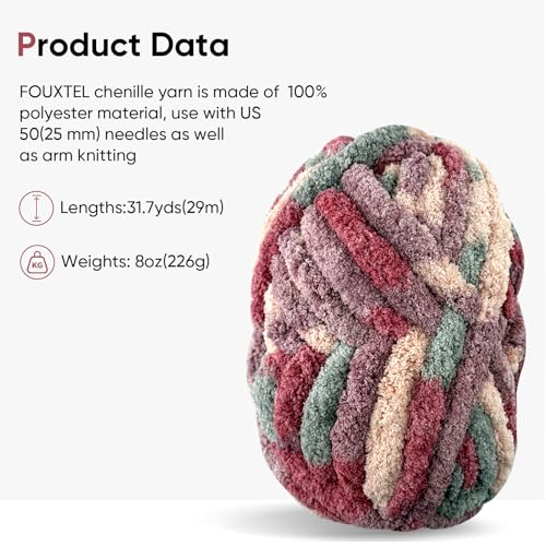 Image of 8 Jumbo Packs Chunky Chenille Yarn for Crocheting, 31.7 yds, 8 oz Each Skein Bulky Thick Fluffy Yarn for Knitting, Super Bulky Chunky for Hand Knitting Blanket, Soft Plush Yarn - Cherry Blossom