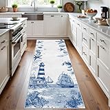 Meugesoi Retro Nautischer Segelboot Teppichläufer 80x180 cm Meer Leuchtturm Teppiche rutschfest Läufer Flur Seestern Seepferdchen Küchenteppich Waschbar Schlafzimmer Korridor Teppich Lang