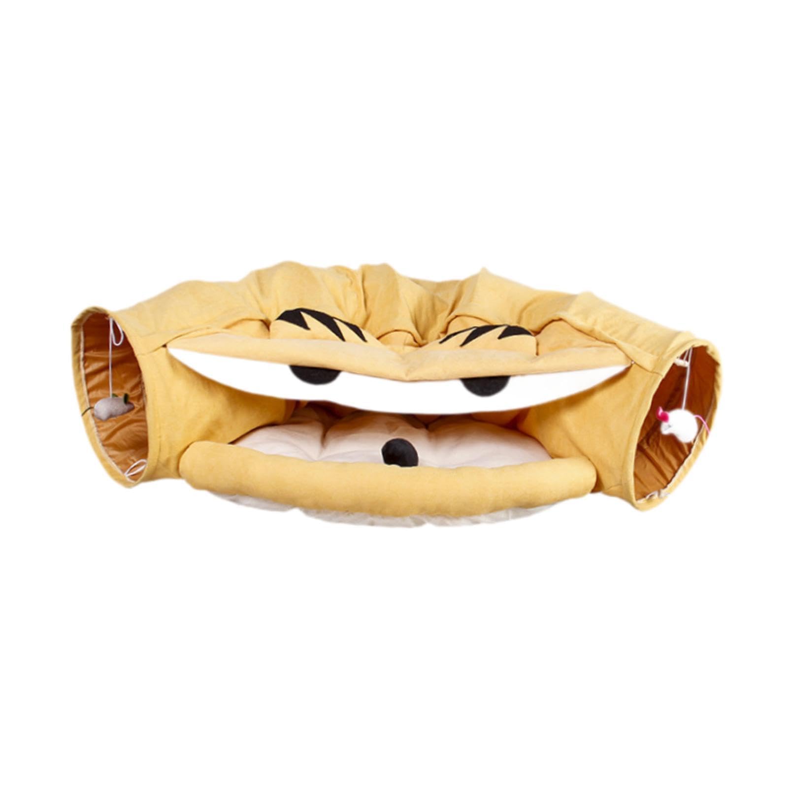 Tunnel pour Chat Tunnel pour Animal Lit pour Chat Tapis avec Jouet Flanelle Antidérapant Convient Aux Chats D'Intérieur Repos Cachette, Jaune