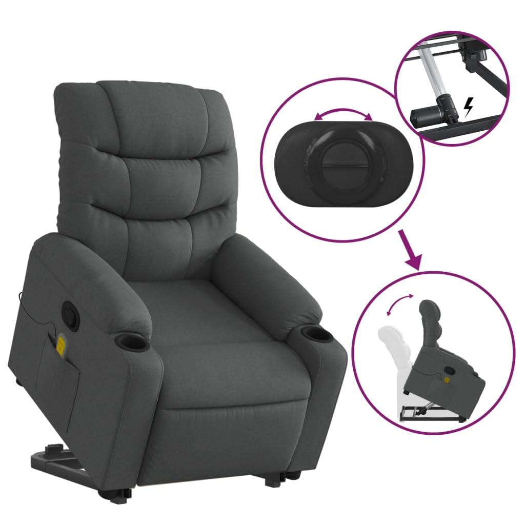 Sedia da massaggio reclinabile in piedi in tessuto grigio scuro poltrona reclinabile ascensore elettrico per maggiore comfort e facilità d'uso