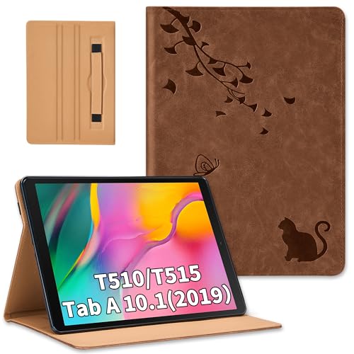 Étui pour Galaxy Tab A T510 T515 en cuir PU marron avec finitions folio élégantes