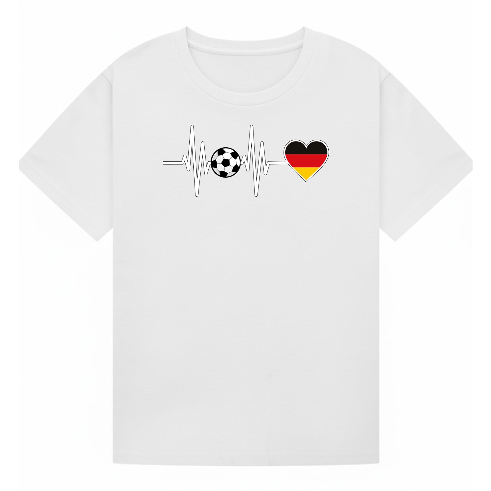 Soccer Football Heartbeat Germany Kids Graphic T-Shirt Tee for Boys and Girls White 14-15Y