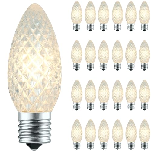 YULETIME Pack-25 C9 Replacement LED Bulbs for E17 Base Warm White Faceted