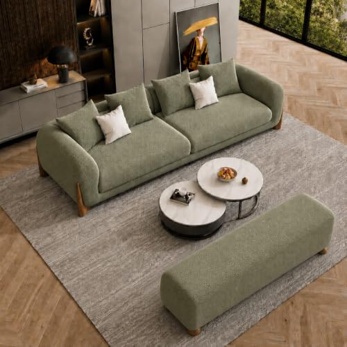 Image of Modern Boucle Sofa for Living Room Bedroom Reception and Office Wooden Polished Leg Sofa for Living Room (Light Green, 3 Seater + Bench)