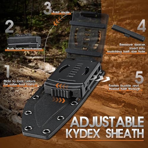 Dragon Creek Outdoor-Messer mit feststehender Full-Tang-Klinge – 5mm Klingenstärke, 15° V-Schliff, ergonomischer Griff, Kydex-Scheide, für Camping & Outdoor