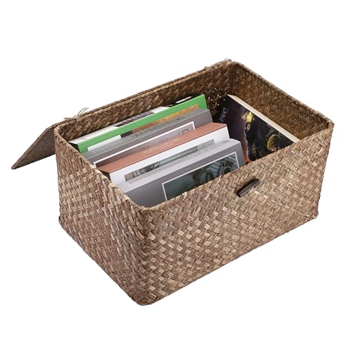 Cesta de almacenamiento de mimbre para organizar mesas y estantes 6