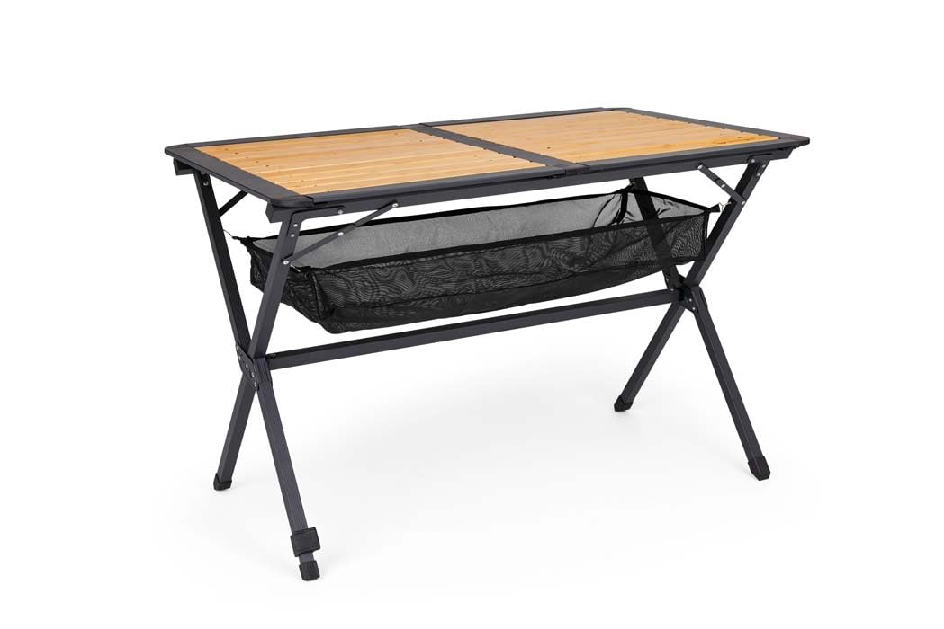 BERGER Alu-Bambus Rolltisch │Markttisch Klapptisch Beistelltisch Gartentisch Campingtisch leicht & wetterfest │klappbarer Multifunktionstisch für Camping Balkon Grillen Märkte Festivals 110x70cm
