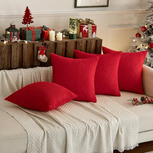 Image of MIULEE Soft Corduroy Decorative Throw Pillow Covers Christmas Red 20x20