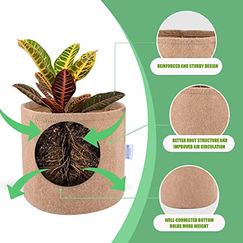 ORILEY Grow Bag Heavy Duty Geo Fabric Plant Pot Lightweight Bags Ideal for Gardening Balcony Terrace (Beige, Round, 500 GSM 4 x 4 inch Pack of 5)
