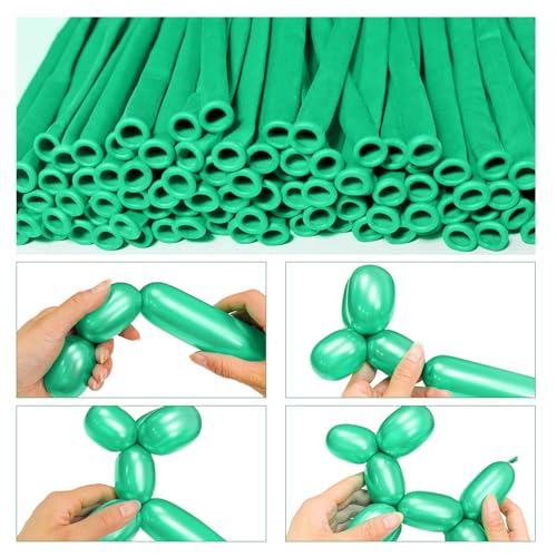Image of LXZFCRG Metallic Green 260 Long Balloons 100pcs Shiny Chrome Green Latex Twisting Balloon for Balloon Animals, Magic Balloons for Birthdays Wedding Party Decorations