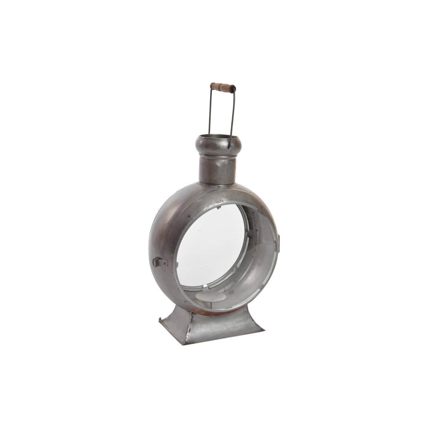 Lanterne en métal argenté vieilli 37x22x55 cm en verre pour bougie