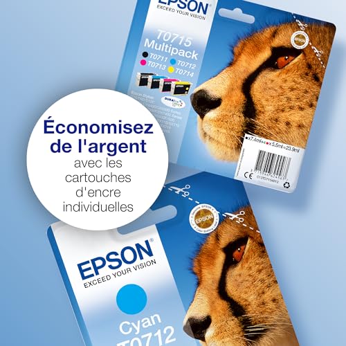 Epson T0712 Guépard Cyan, Cartouche d'encre d'origine, D78 D120 DX4000 DX5000 DX6000 DX7400 DX8400 DX9400F S20 S21 SX100 SX105 SX110 SX200 SX210 SX215 SX400 SX410 SX510W SX600FW BX300F B40W BX600FW