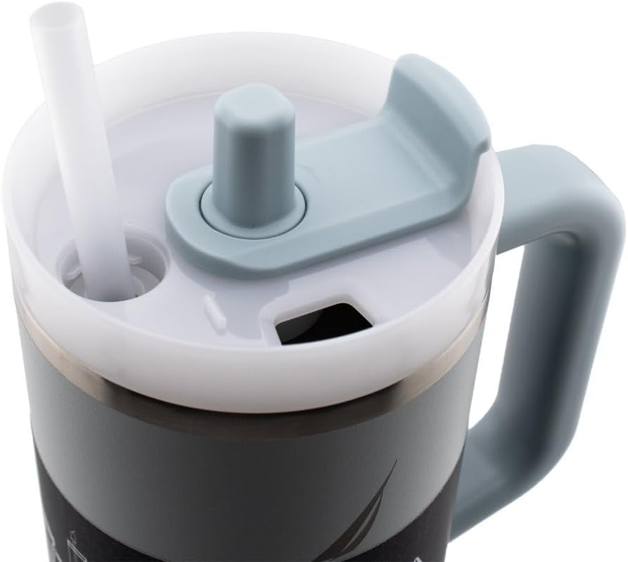 Nautica 40 oz Large Insulated Tumbler with Handle & Straw with screw on cap, Reusable Water Bottle Stainless Steel Travel Mug for Hot Cold or Iced Drink, BPA-Free, Fits Car Cup Holders (Light Blue) - Image 2