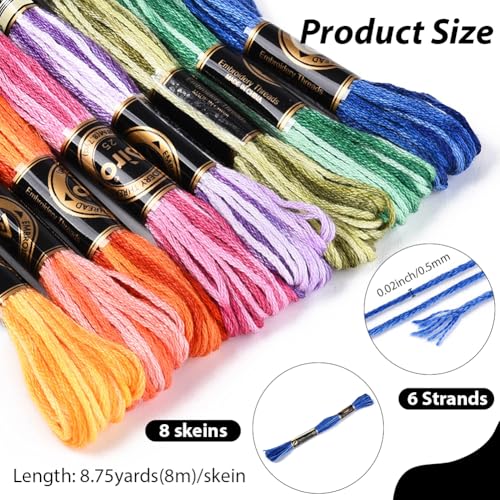 Image of 8 Skeins 70 Yards 6 Ply Cross Stitch Floss Variegated Polyester Embroidery Threads Colorful Friendship Bracelet String Gradient Yarn Bulk for Sewing Making Jewelry Needlecraft Knitting DIY
