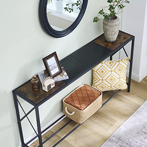Tajsoon 55.1 Inch Console Table, Industrial entryway Table, Narrow Sofa Table with Shelves, Hallway Table for Entryway, Entrance, Living Room, Foyer, Corridor, Office, Rustic Brown & Black - Thumbnail 7
