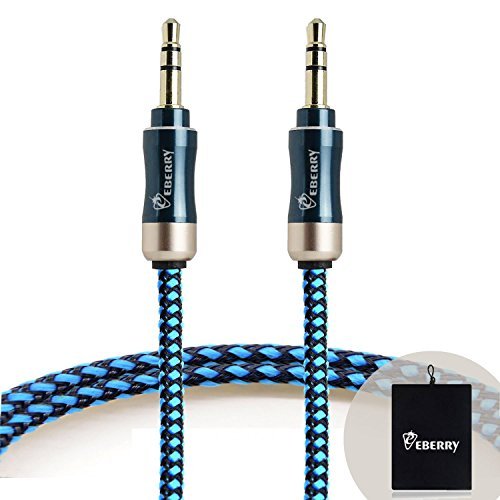 eBerry [A04 3.5mm Male to Male Audio Cable (4.6ft/1.4m)] Audio Aux Cable Car and Home Auxiliary Stereo Jack Cable Cord for Headphones, iPods, iPhones, iPads + Black Storage Pouch (Blue Connectors)