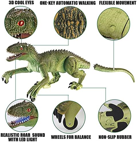 GILOBABY Remote Control Dinosaur Toys, 2.4GHz RC Walking & Roaring Realistic Velociraptor Dinosaur Toy with LED Lights, Dance & Fight Mode, Birthday Gifts for Children Kids Boys Girls Age 3-12 (Green)