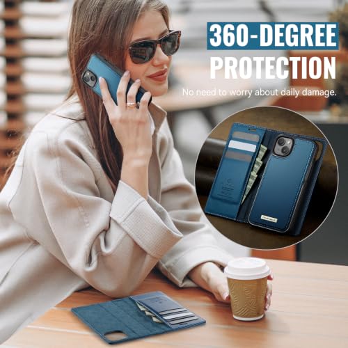 Image of for iPhone 13 2-in-1 Detachable Wallet Phone Case, Sea Blue | Compatible with Magsafe, Magnetic, RFID Blocking Card Holder, Shockproof, Kickstand, Wireless Charging, PU Leather Flip Cover