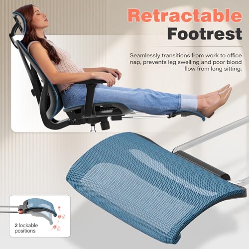 Image of GABRYLLY Ergonomic Office Chair - 135 Reclining Desk Chair with Adjustable Lumbar Support, 3D Armrest, Large Headrest & Heavy Duty Steel Base, 300LBS Mesh Task Chair, Navy Blue
