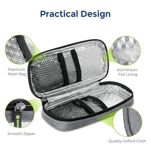 Image of AUVON Insulin Pen Cooler Travel Case with 2 * 90g TSA Approved Ice Packs, Diabetic Medication Insulated Cooling Bag for Insulin Pens and Diabetic Supplies Storage, Compact for Daily Life and Trips