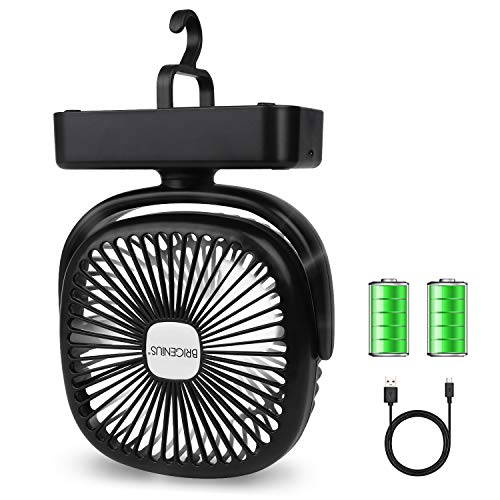 BRIGENIUS Camping Fan LED Lantern, Portable Mini Desk Fan USB Rechargeable 4400mAh Battery