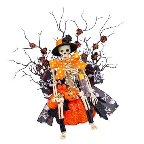 Décoration de table Halloween sans entretien avec fleurs et squelette