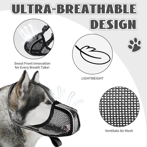 VZU Maulkorb für Große Hunde, Maulkorb Hund, Verstellbarer Hundemaulkorb, Giftköderschutz Hund, Fressschutz Hund, Verhindert Kauen, Fressen, Beißen, Mesh, Atmungsaktiv, Reflektierend (Schwarz, XL)