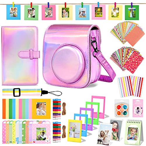 WACCET 12 en 1 Kit d'Accessoires Instantané Caméra pour Instax Mini 11, Comprend Instax Mini 11 Housse de Caméra, Album Photo, Cadre Photo, Cadre Photo Autocollants et Autres Accessoires (Rose)