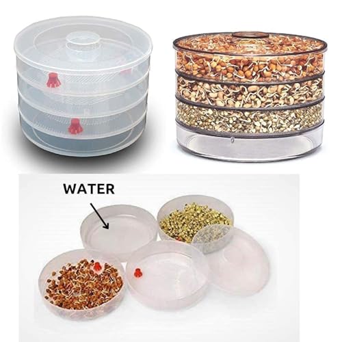 Image of KESI ORNAMENTS Sprout Maker With 4 Compartments For Multi Purpose Use - Plastic Grocery Container Sprouted Grains Jar (500Ml,4-Layer)