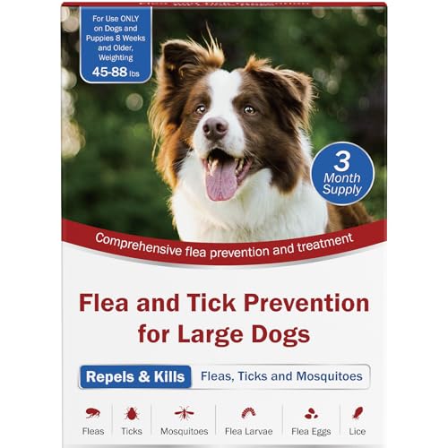 Flea and Tick Prevention for Dogs, 3-Month Supply, Dog Flea Control, Repellent, 44-88lbs, 24-Hour Protect, Flea Supplements for Dogs, Nutritional Supplements